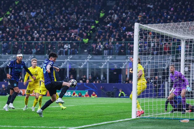 FC Internazionale vs FK Bodo Glimt UEFA Champions League 2025 26 League Knockout Play off Second Leg 24 02 2026 Alessandro Bastoni of FC Internazionale scores a goal during UEFA Champions League 2025 26 League Knockout Play off Second Leg football match between FC Internazionale and FK Bodo Glimt at San Siro Stadium in Milan Copyright: xBEAUTIFULxSPORTS Carabellix