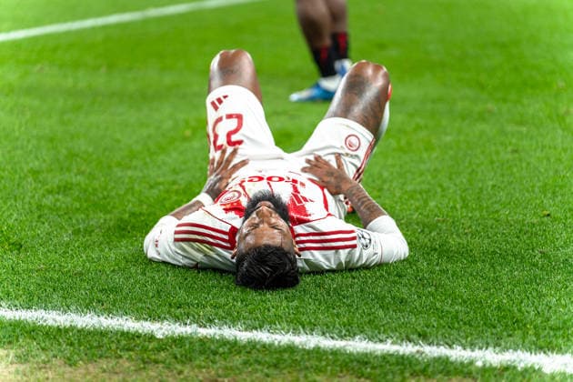 UEFA Champions League 2025 2026 Bayer 04 Leverkusen vs Olympiakos Piraeus, Play Offs second leg, Tuesday, 23 02 2026 BayArena Nordrhein Westfalen, Germany Rodinei Olympiakos Piraeus, 23 Injury on the ground Copyright: xCelinaxLeiersx
