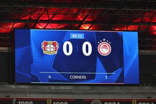 GER, Champions League, Bayer Leverkusen vs Olympiakos Piraeus 24 02 2026, BayArena, Leverkusen, GER, Champions League, Bayer Leverkusen vs Olympiakos Piraeus in picture scoreboard video wall at score 0 0 nordphotoxGmbHx xSJS nph00070