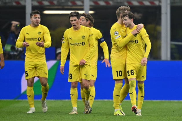 Hakon Evjen of FK Bodo Glimt celebrates after scoring the goal of 0-2 during the UEFA Champions League 2025 26 League Knockout Play-off Second Leg match between F.C. Inter and FK Bodo Glimt at the San Siro Stadium on February 24, 2026 in Milan, Italy.  Copyright: xDomenicoxCippitelli IPAxSportx xipa-agency.netx xx IPA_71981565 IPA_Agency_IPA71981565