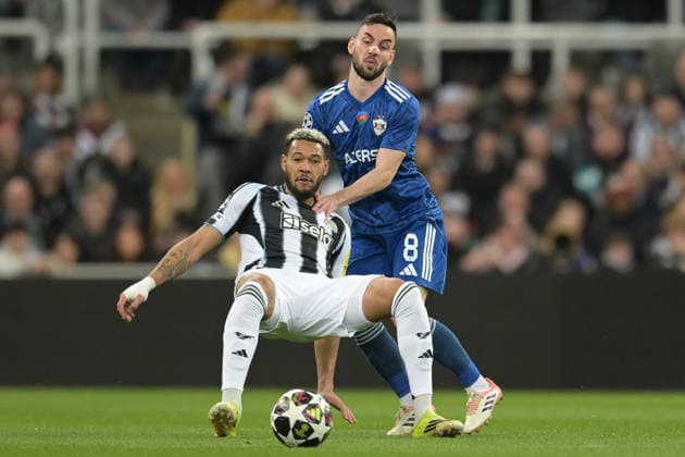Newcastle United FC v Qarabag FK - UEFA Champions League 2025 26 League Knockout Play-off Second Leg Newcastle United s Joelinton is in action with Marko Jankovic of Qarabag during the UEFA Champions League Knockout Play-off Second Leg match between Newcastle United and Qarabag FK at St. James s Park in Newcastle, United Kingdom, on February 24, 2026. Newcastle Tyne and Wear United Kingdom  Copyright: xMIxNewsx originalFilename:fletcher-newcastl260224_npJ3M.jpg