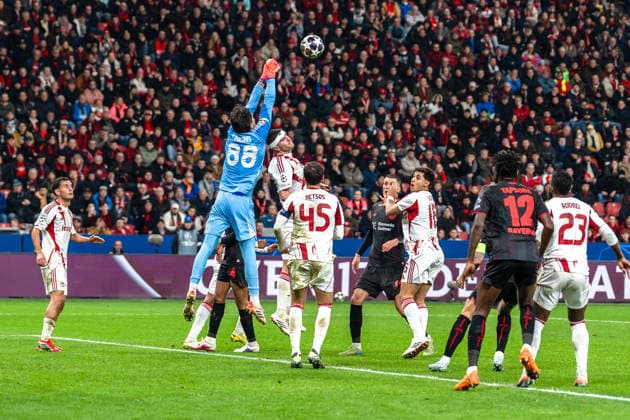 UEFA Champions League 2025 2026 Bayer 04 Leverkusen vs Olympiakos Piraeus, Play Offs second leg, Tuesday, 23 02 2026 BayArena Nordrhein Westfalen, Germany Konstantinos Tzolakis Olympiakos Piraeus, 88 Copyright: xCelinaxLeiersx