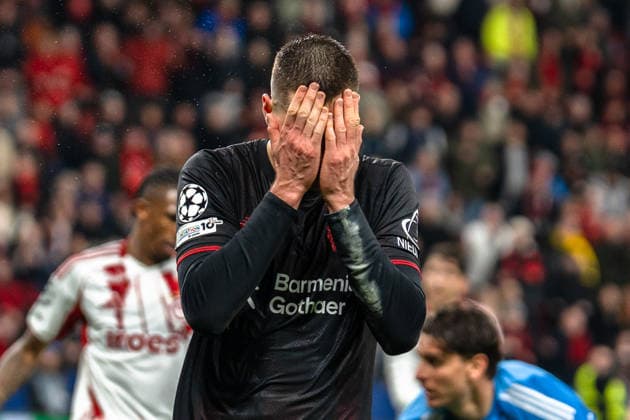 UEFA Champions League 2025 2026 Bayer 04 Leverkusen vs Olympiakos Piraeus, Play Offs second round, Tuesday, 23 02 2026 BayArena Nordrhein Westfalen, Germany Patrik Schick 14 Copyright: xCelinaxLeiersx