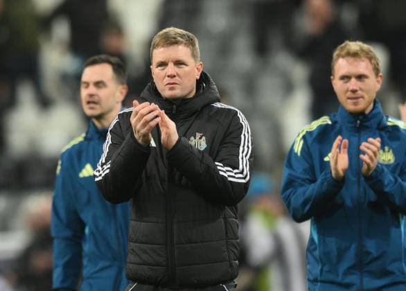 Eddie Howe manager of Newcastle United applauds the fans after full time Newcastle United v Qarabag, UEFA Champions League, Knockout Round Play-Offs, Second Leg, Football, St James Park, Newcastle, UK - 24 Feb 2026Newcastle St James Park Azerbaijan EDITORIAL USE ONLY No use with unauthorised audio, video, data, fixture lists, club league logos or live services. Online in-match use limited to 120 images, no video emulation. No use in betting, games or single club league player publications. Copyright: xRichardxLee Shutterstockx 16693044bp