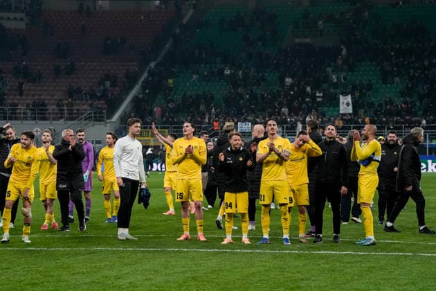 Champions League Inter Milan Bodo Glimt Milan, Italy 20260224 Bodo Glimt cheers after the Champions League football match between Inter Milan and Bodo Glimt at Stadio San Siro Photo Terje Pedersen NTB Milano Italy EDITORIAL USE ONLY RESTRICTED USE FOR BETTING COMPANIES  Copyright: xTerjexPedersenx xNTBx