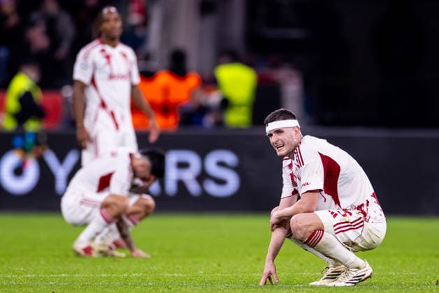 LEVERKUSEN, GERMANY - FEBRUARY 24: Lorenzo Pirola of Olympiacos FC looks dejected after the UEFA Champions League 2025 26 League Knockout Play-off Second Leg match between Bayer 04 Leverkusen and Olympiacos FC at BayArena on February 24, 2026 in Leverkusen, Germany. (Photo by Rene Nijhuis) SPO  Copyright: xRenexNijhuis