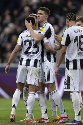 NEWCASTLE UPON TYNE, ENGLAND - FEBRUARY 24: Sven Botman of Newcastle United celebrates after scoring a goal during the UEFA Champions League 2025 26 match between Newcastle United and Qarabag at St James Park, Newcastle in England (Photo by Will Palmer Sports Press Photo)  Copyright: xWillxPalmer SportsxPressxPhotox Sportspressphoto_SPR97332