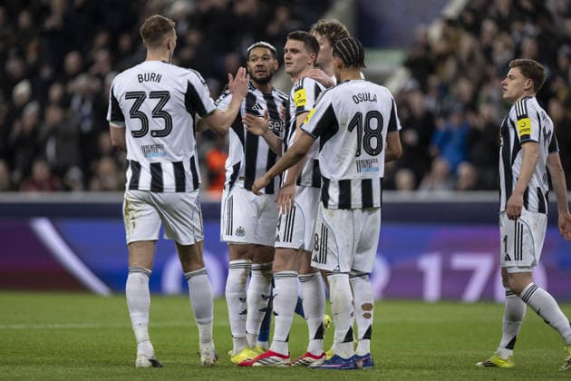 NEWCASTLE UPON TYNE, ENGLAND - FEBRUARY 24: Joelinton of Newcastle United celebrates after scoring the team s second goal during the UEFA Champions League 2025 26 match between Newcastle United and Qarabag at St James Park, Newcastle in England (Photo by Will Palmer Sports Press Photo)  Copyright: xWillxPalmer SportsxPressxPhotox Sportspressphoto_SPR97333