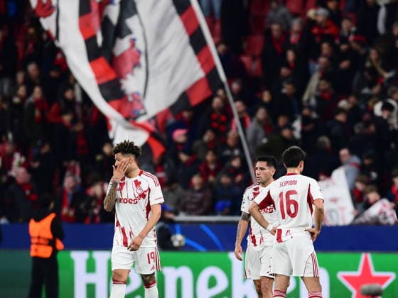 UEFA Champions League - Bayer 04 Leverkusen vs Olympiacos FC - Players of Olympiacos FC react at the end of the UEFA Champions League Play-Offs 2nd leg soccer match between Bayer 04 Leverkusen and Olympiacos FC in BayArena, Leverkusen, Germany, on 24 February 2026. IMAGO ONE INCH PRODUCTIONS LEVERKUSEN GERMANY Copyright: xONExINCHxPRODUCTIONSx 6868715