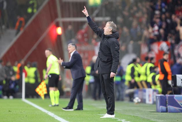 Trainer Kasper Hjulmand Bayer 04 Leverkusen gestures during the UEFA Champions League 2025 26 League Knockout Play off Second Leg match between Bayer 04 Leverkusen and Olympiacos FC at BayArena on February 24, 2026 in Leverkusen, Germany Photo by Oliver Kaelke DeFodi Images