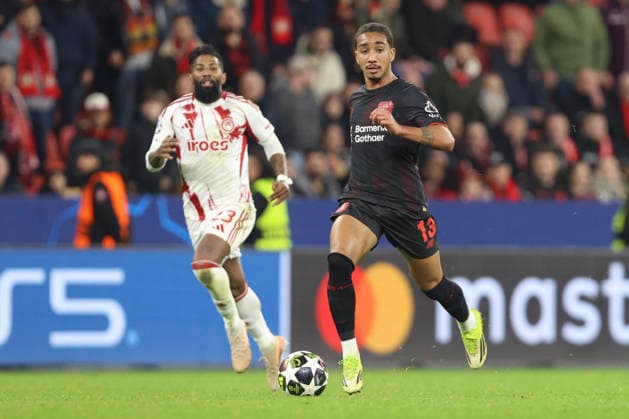 Arthur Bayer 04 Leverkusen controls the ball during the UEFA Champions League 2025 26 League Knockout Play off Second Leg match between Bayer 04 Leverkusen and Olympiacos FC at BayArena on February 24, 2026 in Leverkusen, Germany Photo by Oliver Kaelke DeFodi Images