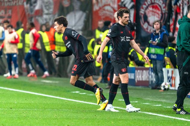 UEFA Champions League 2025 2026 Bayer 04 Leverkusen vs Olympiakos Piraeus, Play Offs second leg, Tuesday, 23 02 2026 BayArena Nordrhein Westfalen, Germany Montrell Culbreath 42 Substitution new in the match Copyright: xCelinaxLeiersx