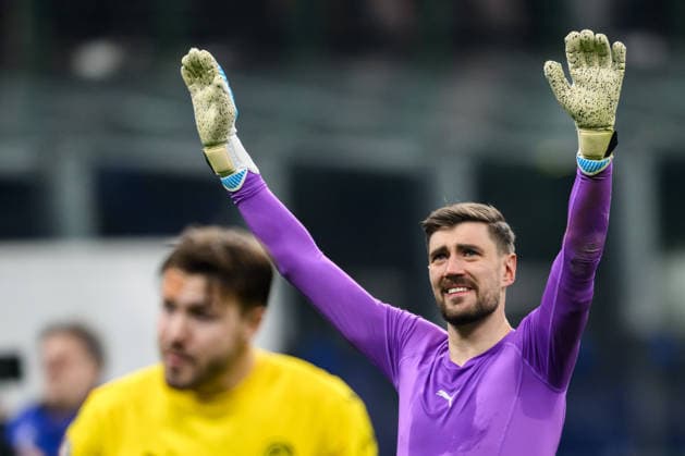 260224 Goalkeeper Nikita Haikin of Bodo Glimt celebrates after the UEFA Champions League football match between Inter and Bodo Glimt on February 24, 2026 in Milan Photo Marius Simensen BILDBYRAN COP 238 MM0057 bbeng football fotball fotboll soccer uefa champions league mesterligaen bodo glimt inter fc internazionale milano jubel  Copyright: MARIUSxSIMENSEN BB260224BB578