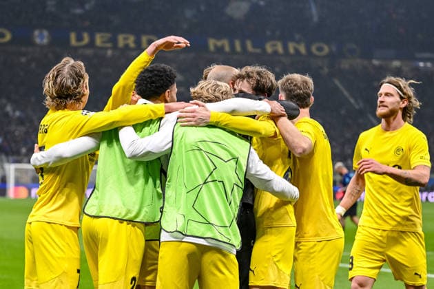 Hakon Evjen FK Bodo Glimt celebrates after scoring his team s second goal with teammates during the UEFA Champions League 2025 26 League Knockout Play off Second Leg match between FC Internazionale Milano and FK Bodo Glimt at Stadio San Siro on February 24, 2026 in Milan, Italy Photo by Harry Langer DeFodi Images