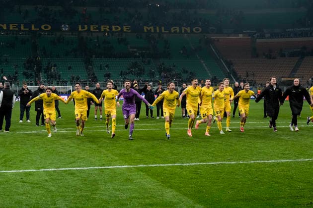 Champions League Inter Milan Bodo Glimt Milan, Italy 20260224 Bodo Glimt cheers after the Champions League football match between Inter Milan and Bodo Glimt at Stadio San Siro Photo Terje Pedersen NTB Milano Italy EDITORIAL USE ONLY RESTRICTED USE FOR BETTING COMPANIES  Copyright: xTerjexPedersenx xNTBx