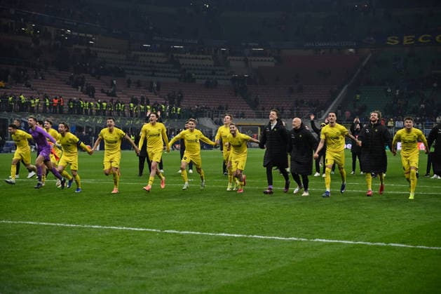 F.K. Bodo Glimt players greets the supporters at the end of the UEFA Champions League 2025 26 League Knockout Play-off Second Leg match between F.C. Inter and FK Bodo Glimt at the San Siro Stadium on February 24, 2026 in Milan, Italy.  Copyright: xDomenicoxCippitelli IPAxSportx xipa-agency.netx xx IPA_71982895 IPA_Agency_IPA71982895