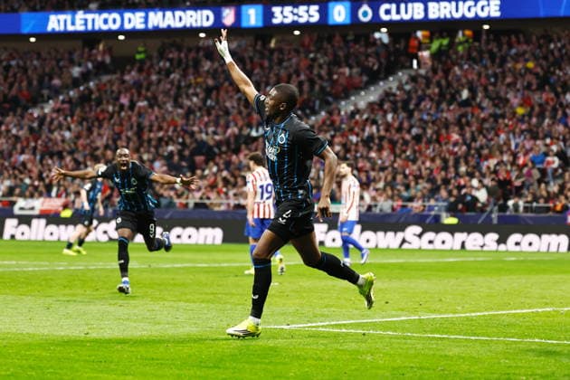 Joel Ordanez (Brugge), FEBRUARY 24, 2026 - Football Soccer : Ordanez celebrate after his goal during UEFA Champions League KO play-offs 2nd leg match between Club Atletico de Madrid - Club Brugge KV at the Estadio Metropolitano in Madrid, Spain. Noxthirdxpartyxsales  aflo_321164484