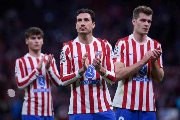 ATLETICO DE MADRID v CLUB BRUGGE KV. CHAMPIONS LEAGUE 2025 2026. ROUND KO PLAY-OFFS 2ND LEG MATCH. Atletico de Madrid s Rodrigo Mendoza, Jose Maria Gimenez and Alexander Sorloth celebrate the victory in Champions League 2025 2026, KO play-offs 2nd leg match. February 24 ,2026. (ALTERPHOTOS Jorge Ropero) MadridSpain  Copyright: xJorgexRoperox