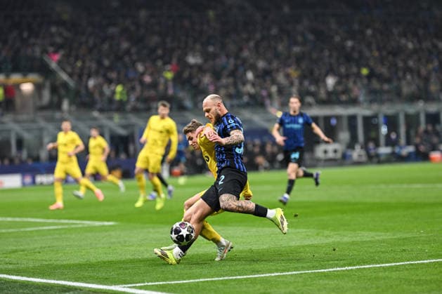 CALCIO - UEFA Champions League - Inter - FC Internazionale vs FK Bodo Glimt Federico Dimarco of FC Inter in action during the UEFA Champions League 2025 2026 Knockout Play-off Second Leg between Inter FC Internazionale and FK Bodo Glimt, 24 of February 2026, at Giuseppe Meazza San Siro Siro stadium in Milan, Italy Milan Italy  Copyright: xIPAxSport ABACAx