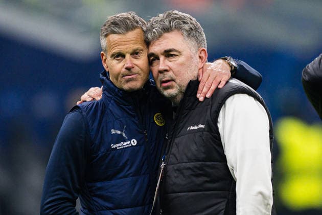 260224 Head coach Kjetil Knutsen of Bodo Glimt and Frode Thomassen, managing director of Bodo Glimt, after the UEFA Champions League football match between Inter and Bodo Glimt on February 24, 2026 in Milan Photo Marius Simensen BILDBYRAN COP 238 MM0057 bbeng bodo glimt fc internazionale milano football fotball fotboll inter mesterligaen soccer uefa champions league  Copyright: MARIUSxSIMENSEN BB260224BB648