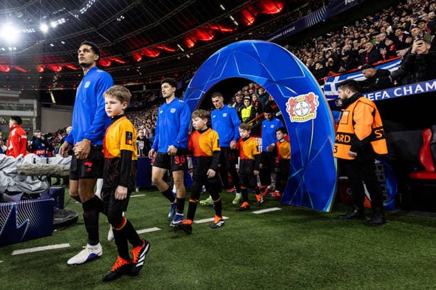 UEFA Champions League Bayer 04 Leverkusen Olympiacos FC 24 02 2026 Jarell Quansah Bayer 04 Leverkusen, 4 , Ibrahim Maza Bayer 04 Leverkusen, 30 , Patrik Schick Bayer 04 Leverkusen, 14 UEFA Champions League Bayer 04 Leverkusen Olympiacos FC BayArena, Leverkusen 24 02 2026 Copyright: xBEAUTIFULxSPORTS Buriakovx