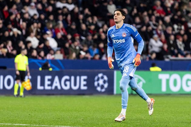 UEFA Champions League Bayer 04 Leverkusen Olympiacos FC 24 02 2026 Kostas Tzolakis Olympiacos FC, 88 UEFA Champions League Bayer 04 Leverkusen Olympiacos FC BayArena, Leverkusen 24 02 2026 Copyright: xBEAUTIFULxSPORTS Buriakovx