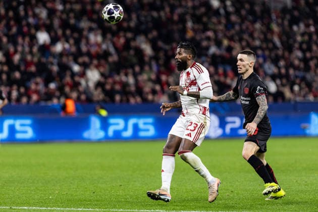 UEFA Champions League Bayer 04 Leverkusen Olympiacos FC 24 02 2026 Alejandro Grimaldo Bayer 04 Leverkusen, 20 , Rodinei Olympiacos FC, 23 UEFA Champions League Bayer 04 Leverkusen Olympiacos FC BayArena, Leverkusen 24 02 2026 Copyright: xBEAUTIFULxSPORTS Buriakovx