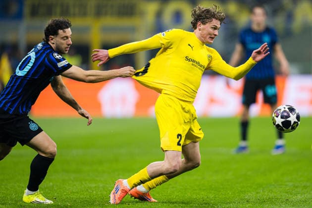 260224 Isak Dybvik Määttä of Bodo Glimt during the UEFA Champions League football match between Inter and Bodo Glimt on February 24, 2026 in Milan Photo Marius Simensen BILDBYRAN COP 238 MM0057 bbeng bodo glimt fc internazionale milano football fotball fotboll inter mesterligaen soccer uefa champions league  Copyright: MARIUSxSIMENSEN BB260224BB676
