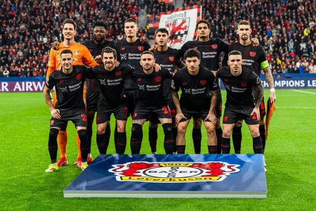 UEFA Champions League 2025 2026 Bayer 04 Leverkusen vs Olympiakos Piraeus, Play Offs second leg, Tuesday, 23 02 2026 BayArena Nordrhein Westfalen, Germany Jarell Quansah 4 Aleix Garcia 24 Lucas Vazquez 21 Jonas Hofmann 7 Edmond Tapsoba 12 Janis Blaswich 28 Exequiel Palacios 25 Robert Andrich 8 Ibrahim Maza 30 Alejandro Grimaldo 20 Team photo Team photo Copyright: xCelinaxLeiersx