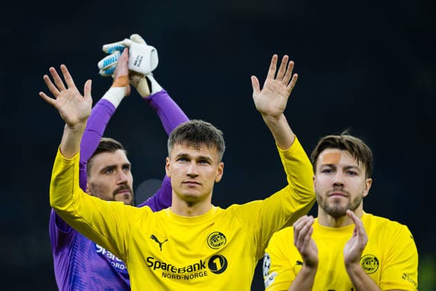 260224 Odin Bjortuft and Fredrik AndrÃ Bjorkan of Bodo Glimt ahead of the UEFA Champions League football match between Inter and Bodo Glimt on February 24, 2026 in Milan Photo Marius Simensen BILDBYRAN COP 238 MM0057 bbeng bodo glimt fc internazionale milano football fotball fotboll inter mesterligaen soccer uefa champions league  Copyright: MARIUSxSIMENSEN BB260224BB697