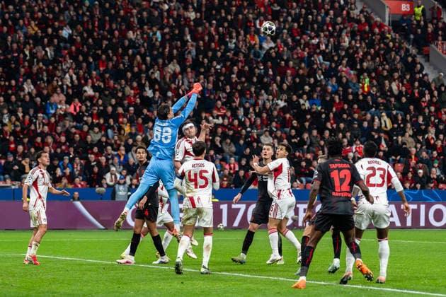 UEFA Champions League 2025 2026 Bayer 04 Leverkusen vs Olympiakos Piraeus, Play Offs second leg, Tuesday, 23 02 2026 BayArena Nordrhein Westfalen, Germany Konstantinos Tzolakis Olympiakos Piraeus, 88 Copyright: xCelinaxLeiersx