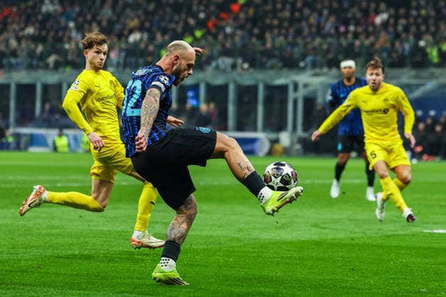 CALCIO - UEFA Champions League - Inter - FC Internazionale vs FK Bodo Glimt Federico Dimarco of FC Internazionale seen in action during UEFA Champions League 2025 26 League Knockout Play-off Second Leg football match between FC Internazionale and FK Bodo Glimt at San Siro Stadium in Milan Milan Italy  Copyright: xIPAxSport ABACAx