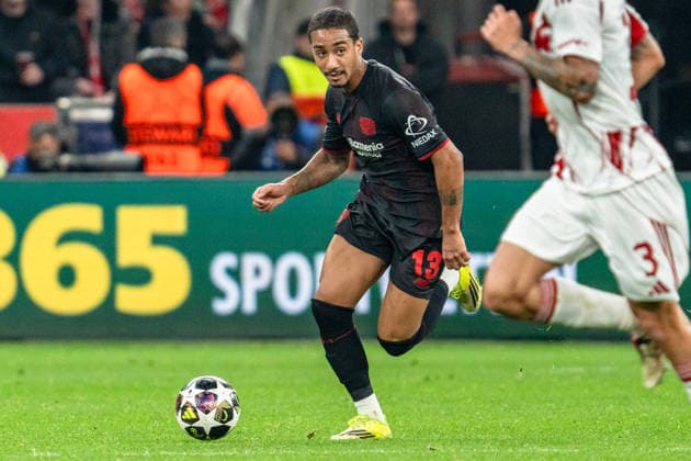 UEFA Champions League 2025 2026 Bayer 04 Leverkusen vs Olympiakos Piraeus, Play Offs second round, Tuesday, 23 02 2026 BayArena Nordrhein Westfalen, Germany Arthur 13 on the ball Copyright: xCelinaxLeiersx