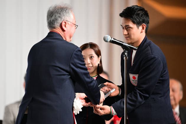 (L-R) Ryuichi Kihara (JPN), Riku Miura, FEBRUARY 26, 2026 : Milano Cortina 2026 Olympic Winter games, Winterspiele,Spiele, Summer games Japan Delegation disbandment ceremony in Tokyo, Japan. Noxthirdxpartyxsales  aflo_321190368