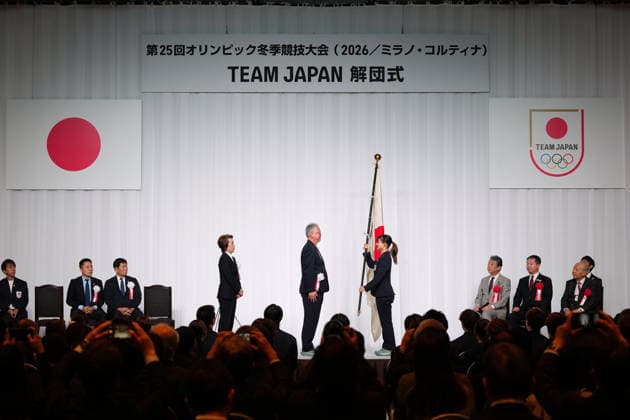 (L-R) JOCSeiko Hashimoto, Hidehito Ito, Kaori Sakamoto (JPN), FEBRUARY 25, 2026 : Milano Cortina 2026 Olympic Winter games, Winterspiele,Spiele, Summer games Japan Delegation disbandment ceremony in Tokyo, Japan. Noxthirdxpartyxsales  aflo_321190512