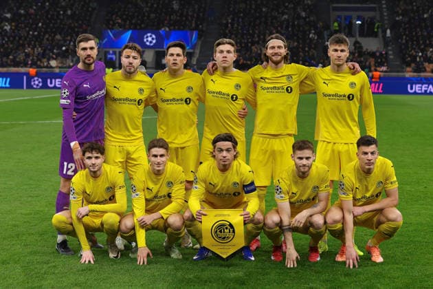FC Inter vs Bodo Glimt, UEFA Champions League 2025 2026 at San Siro Stadium Italy, Milan, 2026 02 24: line up of Bodo Glimt in center for team photo and match presentation during soccer game FC Inter vs Bodo-Glimt, UCL 2025-2026, PlayOff 2nd Leg at San Siro Stadium Italy, Milan, 2026 02 24: FC Inter vs Bodo Glimt, Uefa Champions League 2025 2026, PlayOffs 2nd Leg at San Siro Stadium. Milan Italy San Siro Stadium Copyright: FabrizioxAndreaxBertani
