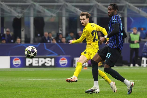 FC Inter vs Bodo Glimt, UEFA Champions League 2025 2026 at San Siro Stadium Italy, Milan, 2026 02 24: Hakon Evjen (Bodo) scores and celebrates the 2-0 goal at 72 during soccer game FC Inter vs Bodo-Glimt, UCL 2025-2026, PlayOff 2nd Leg at San Siro Stadium Italy, Milan, 2026 02 24: FC Inter vs Bodo Glimt, Uefa Champions League 2025 2026, PlayOffs 2nd Leg at San Siro Stadium. Milan Italy San Siro Stadium Copyright: FabrizioxAndreaxBertani