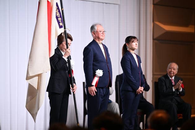 (L-R) JOCSeiko Hashimoto, Hidehito Ito, Kaori Sakamoto (JPN), FEBRUARY 26, 2026 : Milano Cortina 2026 Olympic Winter games, Winterspiele,Spiele, Summer games Japan Delegation disbandment ceremony in Tokyo, Japan. Noxthirdxpartyxsales  aflo_321190380