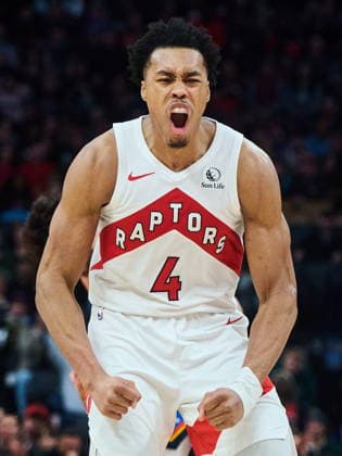 February 24, 2026, Toronto, On, Canada: Toronto Raptors Scottie Barnes (4) reacts during second half NBA, Basketball Herren, USA basketball action against the Oklahoma City Thunder in Toronto, on Tuesday, Feb. 24, 2026. Canada News - February 24, 2026 - ZUMAc35_ 20260224_zaf_c35_105 Copyright: xSammyxKoganx
