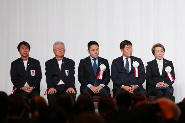 (L-R) Masahiko Harada, Hidehito Ito, JOCYuki Ota, JOCMorinari Watanabe, JOCSeiko Hashimoto, FEBRUARY 25, 2026 : Milano Cortina 2026 Olympic Winter games, Winterspiele,Spiele, Summer games Japan Delegation disbandment ceremony in Tokyo, Japan. Noxthirdxpartyxsales  aflo_321205654