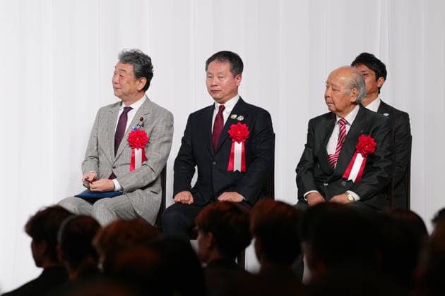 (L-R) Hiroyuki Nakamura, Junichi Kawai, IOCChiharu Igaya, FEBRUARY 25, 2026 : Milano Cortina 2026 Olympic Winter games, Winterspiele,Spiele, Summer games Japan Delegation disbandment ceremony in Tokyo, Japan. Noxthirdxpartyxsales  aflo_321205655