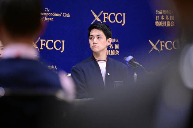 Ryuichi Kihara (JPN), FEBRUARY 25, 2026 - Figure skating, Eiskunstlauf : Japan s Riku Miura and Ryuichi Kihara, the gold medalists in pairs figure skating at the Milano Cortina Winter Olympics, attend press conference, PK, Pressekonferenz at the Foreign Correspondents Club of Japan in Tokyo, Japan. Noxthirdxpartyxsales  aflo_321212008