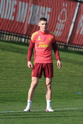 Nikola Milenkovic of Nottingham Forest seen training during the UEFA Europa League Nottingham Forest and Fenerbahce media day. Copyright: xPaulxBonser SportsxPressxPhotox Sportspressphoto_SPR97428