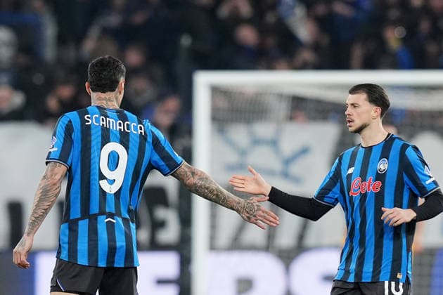 Atalanta™s Gianluca Scamacca celebrates after scoring 1-0 during the Uefa Champions League soccer match between Atalanta and Borussia Dortmund at the New Balance Stadium in Bergamo , north Italy - Wednesday , February 25 , 2026. - Soccer .  Copyright: xSpada LaPressex