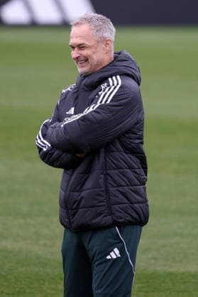 Frankfurt am Main, Germany February 25, 2026 Preparation for the womens World Cup qualifier Germany vs Slovenia Training In the picture national coach Christian Wück Wueck Germany laughing Copyright: HMBxMedia MadeleinexFantini