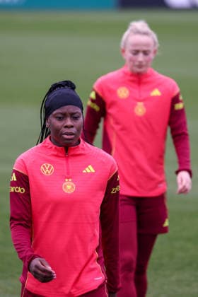 Frankfurt am Main, Germany February 25, 2026 Preparation for the Womens World Cup qualifier Germany vs Slovenia Training In the picture Nicole Anyomi Germany Copyright: HMBxMedia MadeleinexFantini