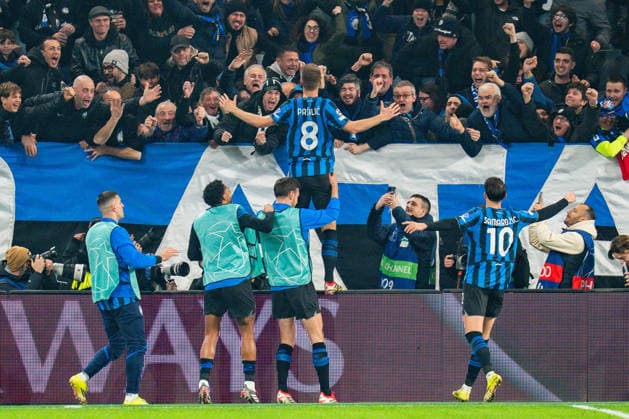 25 02 2026, Atalanta Bergamo vs Borussia Dortmund, UEFA Champions League, Playoffs second leg Goal for 3 0 by Mario Pasalic Atalanta Bergamo Regulations prohibit any use of photographs as image sequences and or quasi video Copyright: xBahhoxKarax