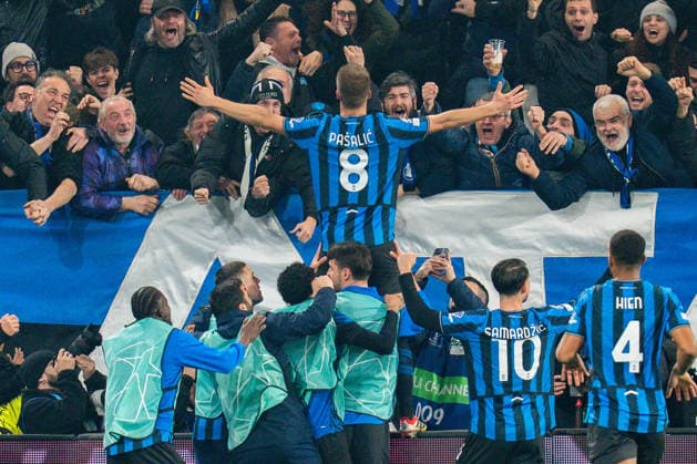 25 02 2026, Atalanta Bergamo vs Borussia Dortmund, UEFA Champions League, Playoffs second leg Goal for 3 0 by Mario Pasalic Atalanta Bergamo Regulations prohibit any use of photographs as image sequences and or quasi video Copyright: xBahhoxKarax
