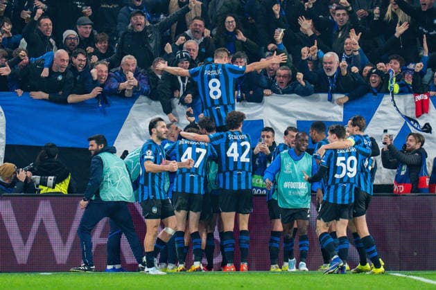 25 02 2026, Atalanta Bergamo vs Borussia Dortmund, UEFA Champions League, Playoffs second leg Goal for 3 0 by Mario Pasalic Atalanta Bergamo Regulations prohibit any use of photographs as image sequences and or quasi video Copyright: xBahhoxKarax