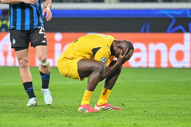 Serhou Guirassy Borussia Dortmund gestures looks dejected during the UEFA Champions League 2025 26 League Knockout Play off Second Leg match between Atalanta BC and Borussia Dortmund at Stadio di Bergamo on February 25, 2026 in Bergamo, Italy Photo by Harry Langer DeFodi Images